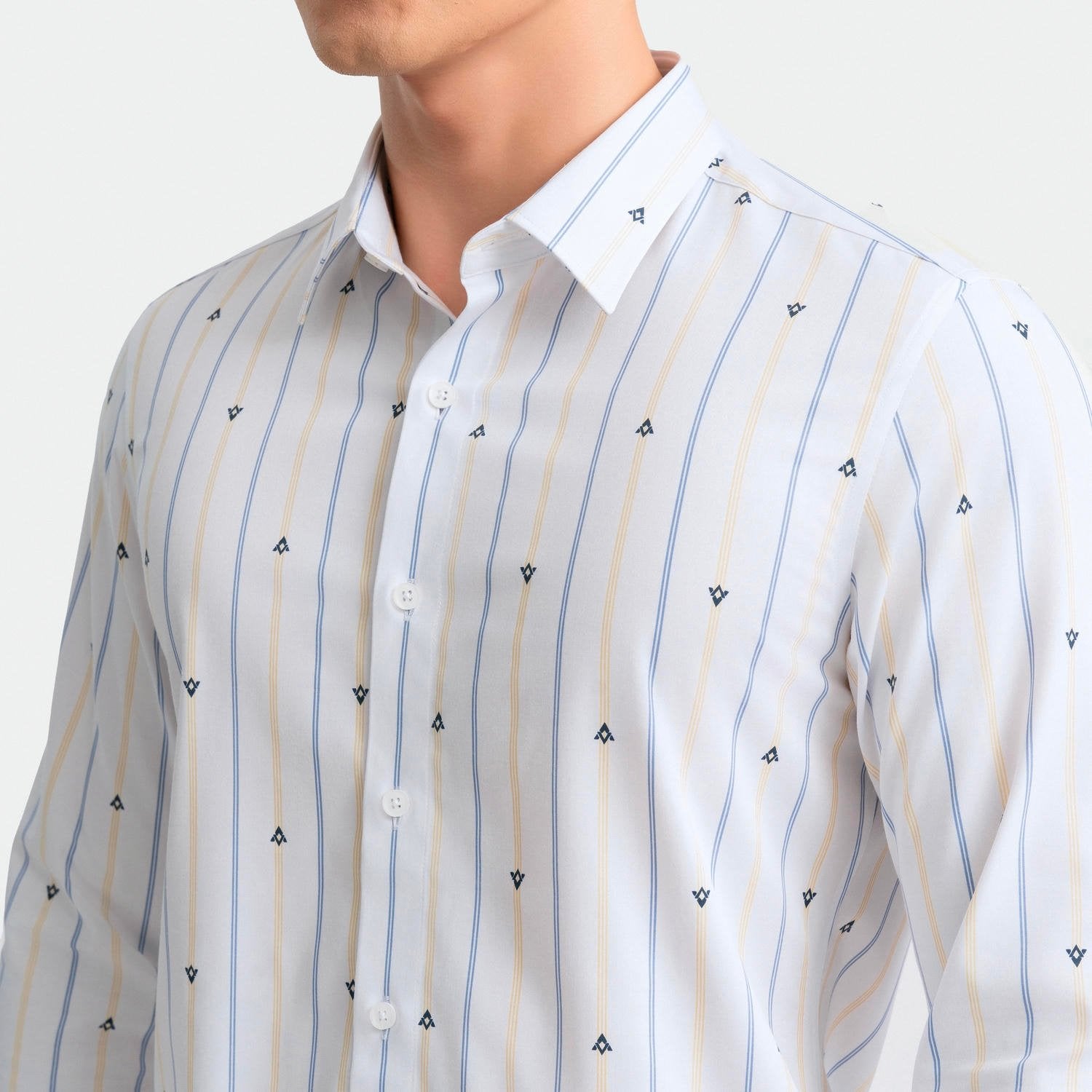 White blue yellow stripe print