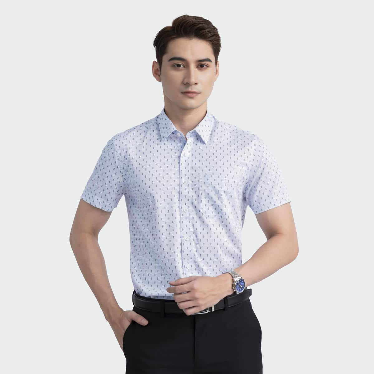 White blue pattern print