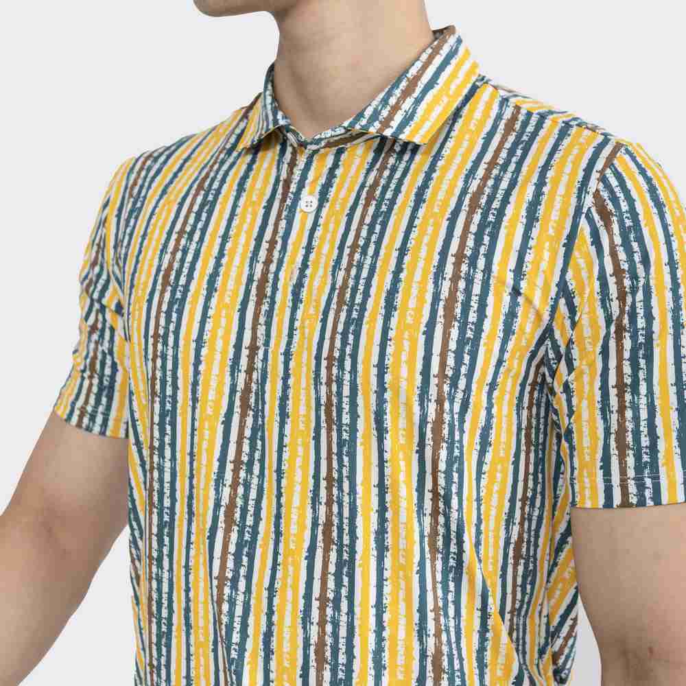 White yellow blue pattern print