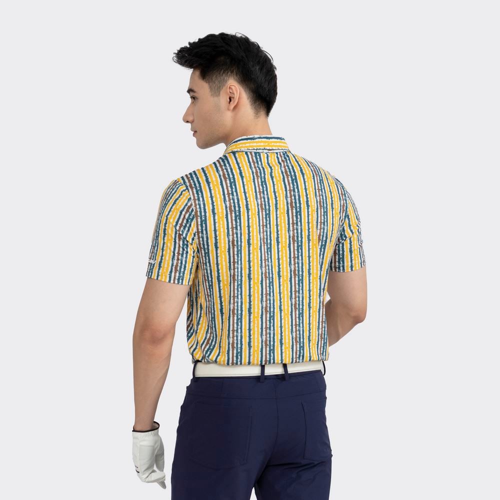 White yellow blue pattern print