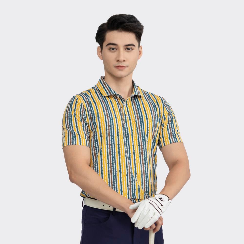 White yellow blue pattern print