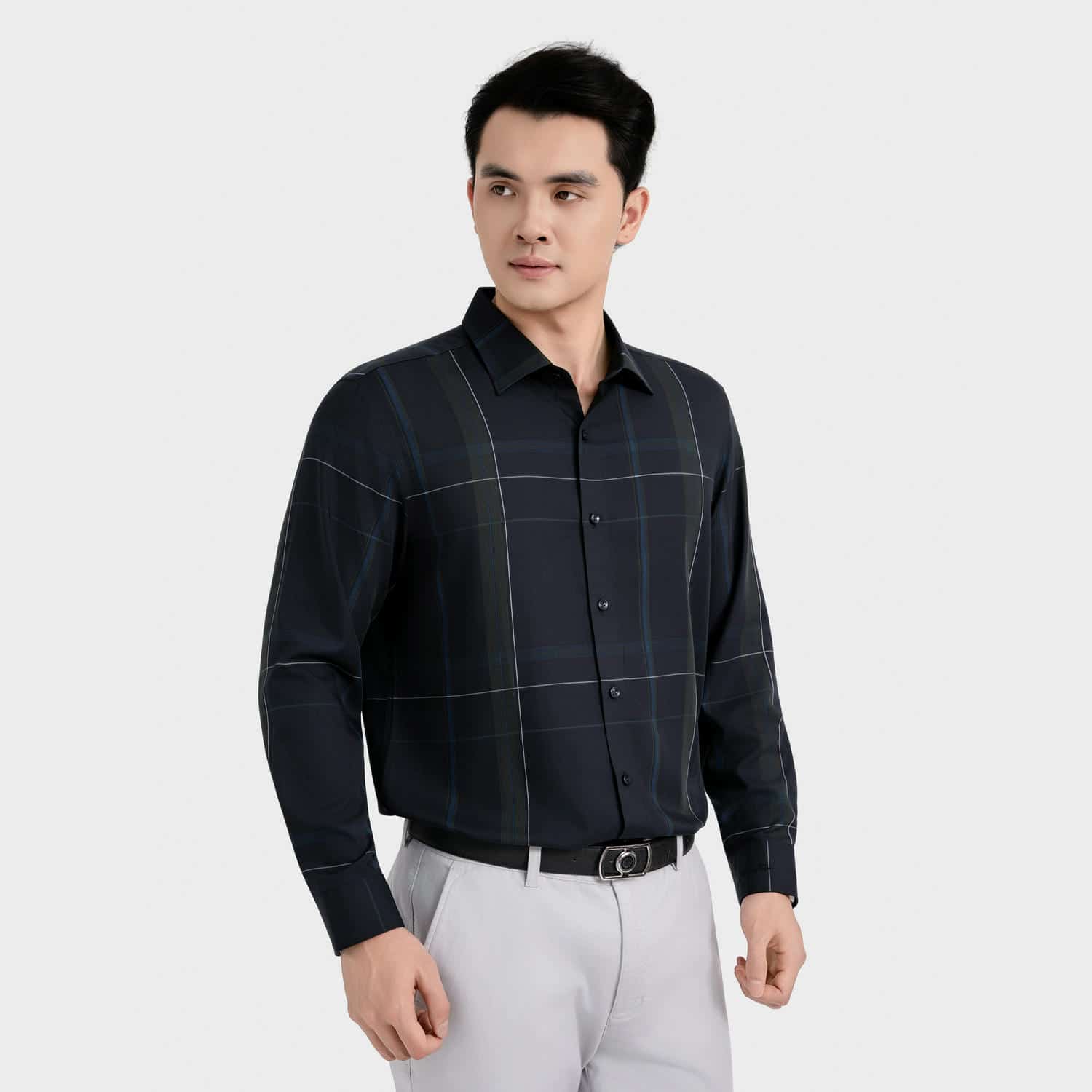 Navy blue moss green patterned stripe