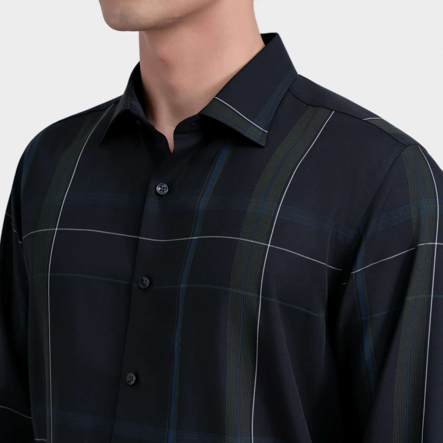 Navy blue moss green patterned stripe