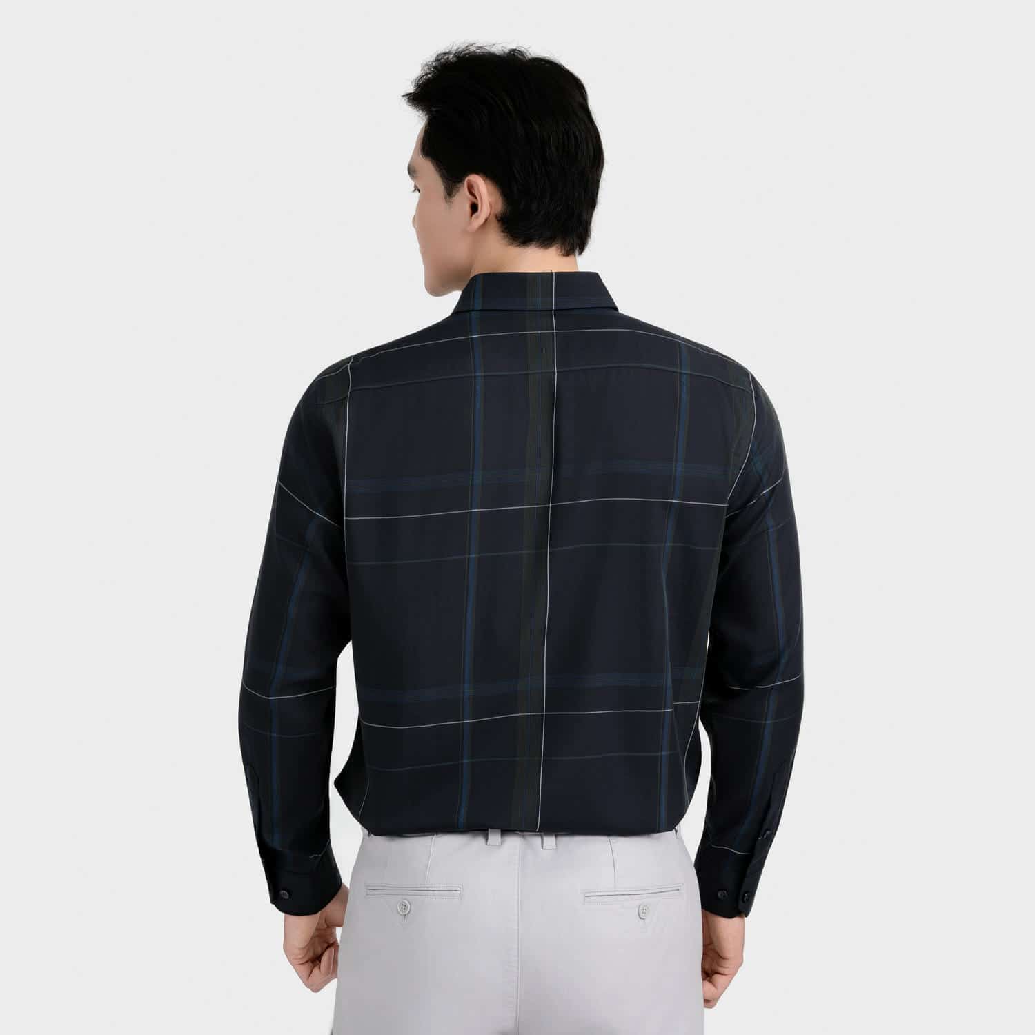 Navy blue moss green patterned stripe