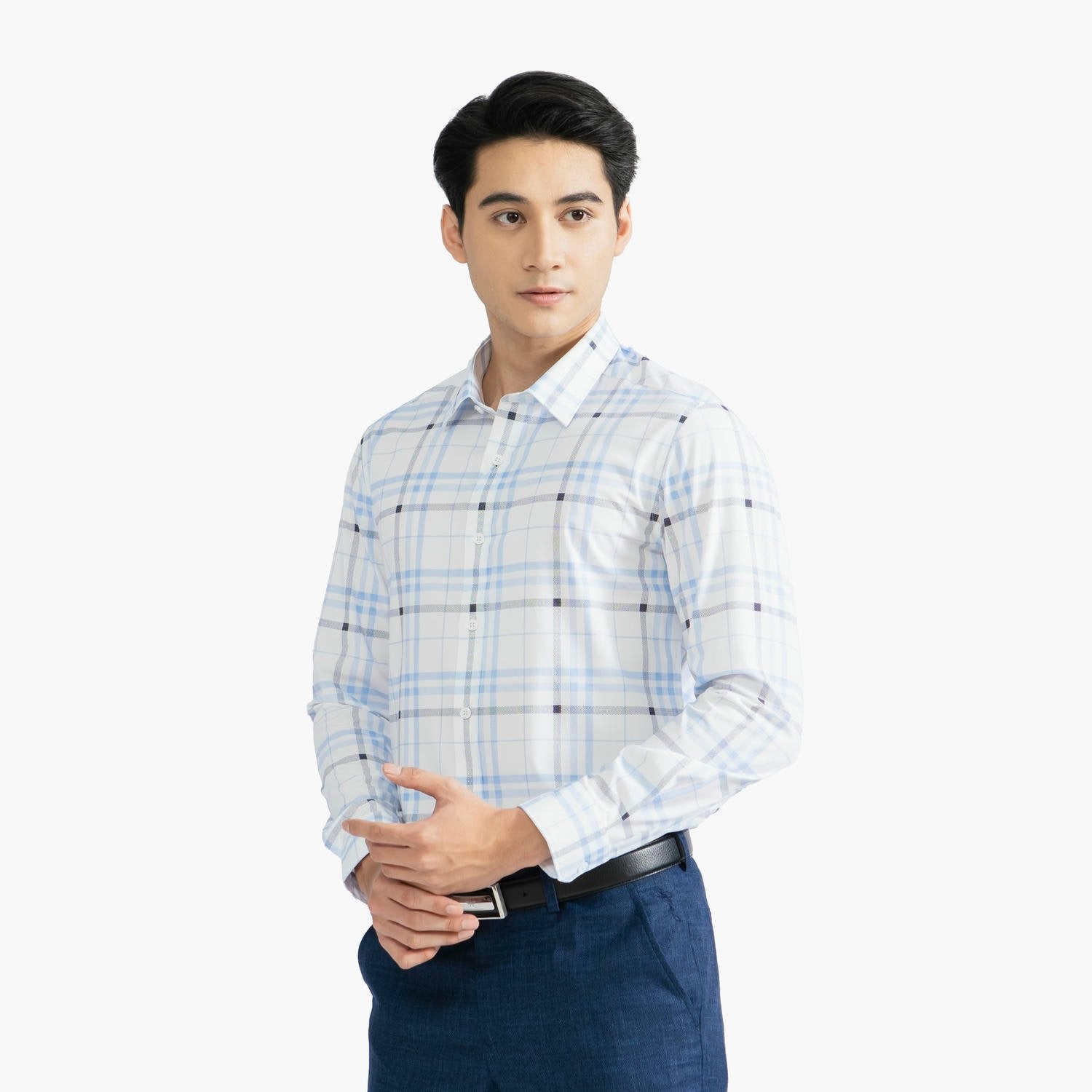 White black blue stripe print