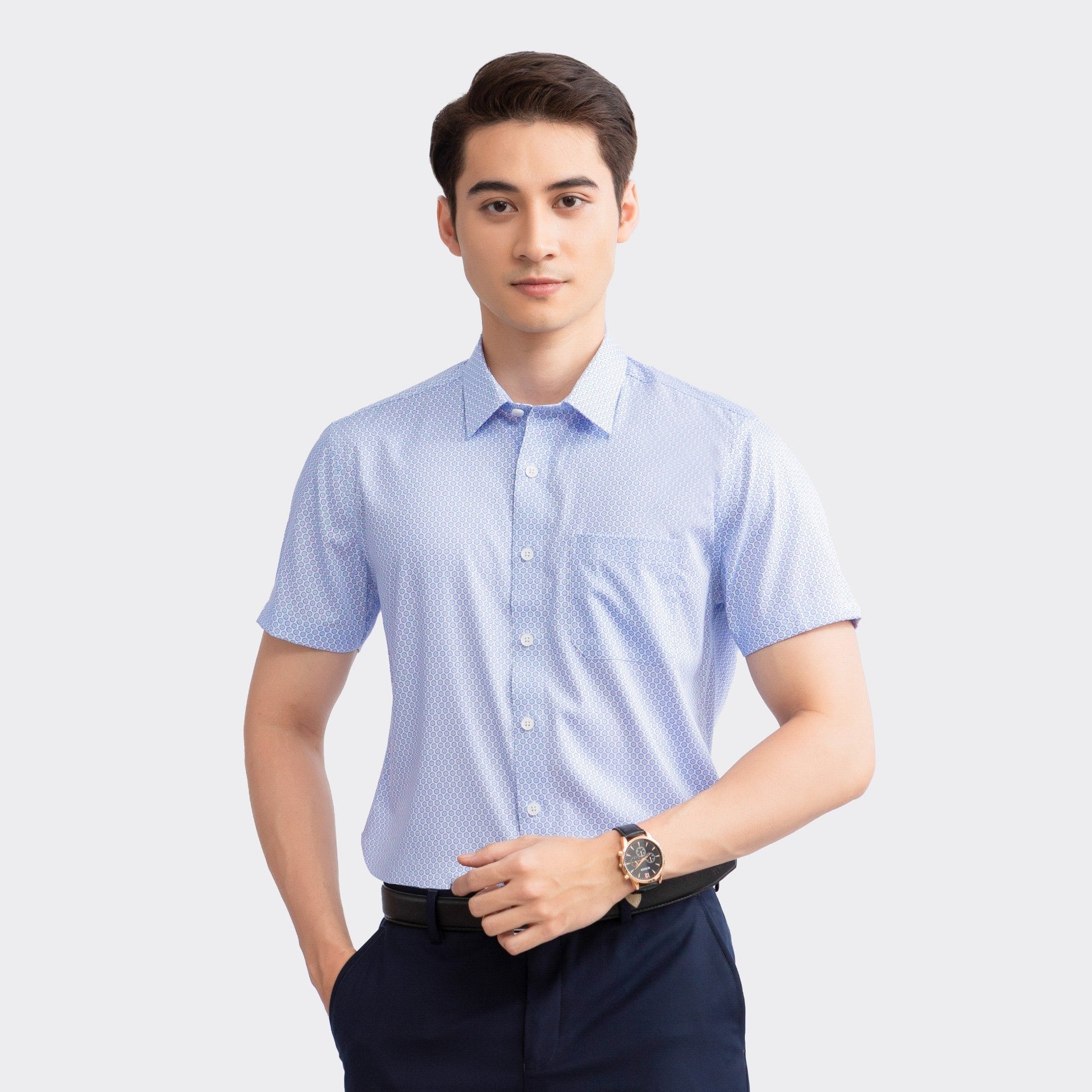 White blue pattern print