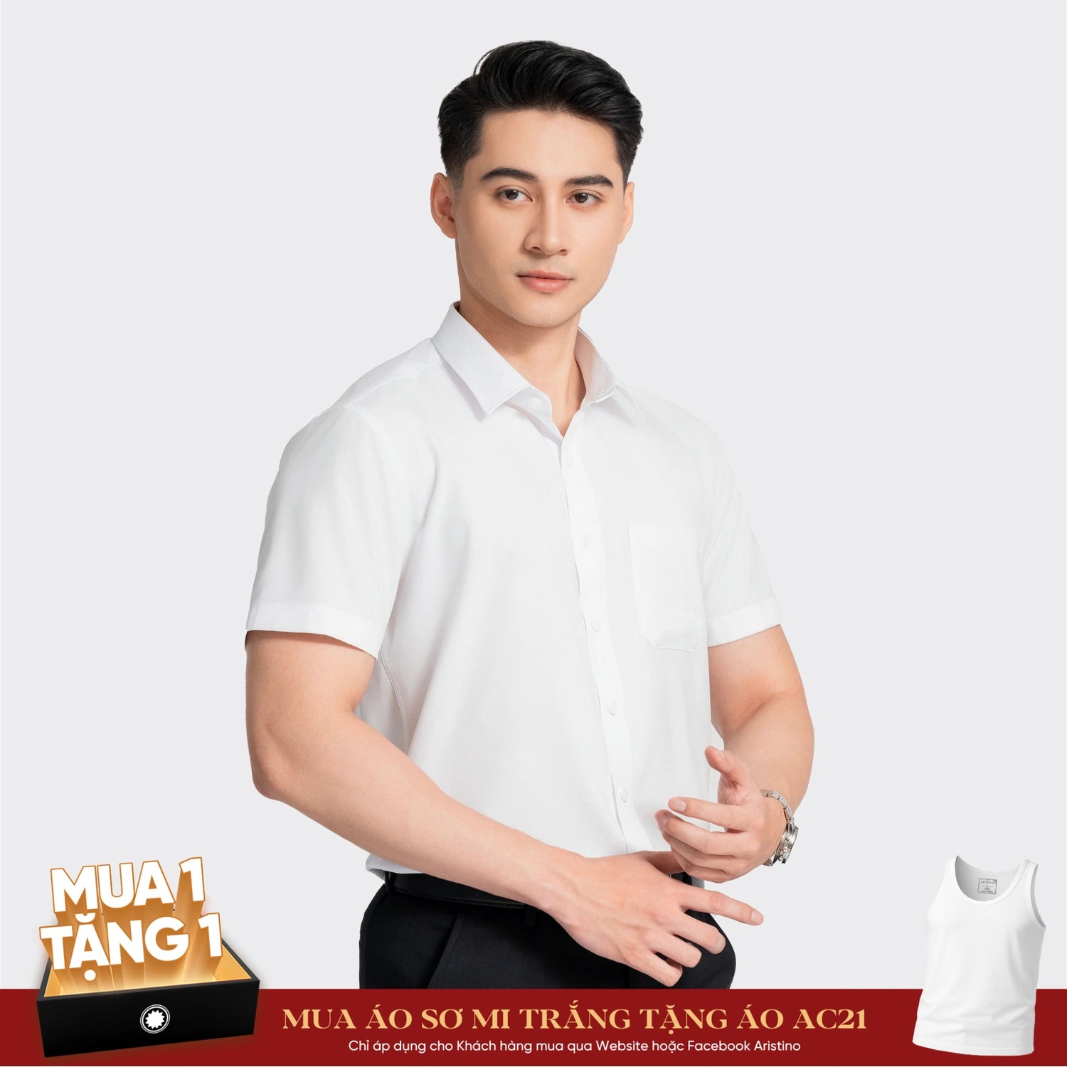 Áo sơ mi trắng nam Aristino dáng ôm hoàn hảo ASS502AZ