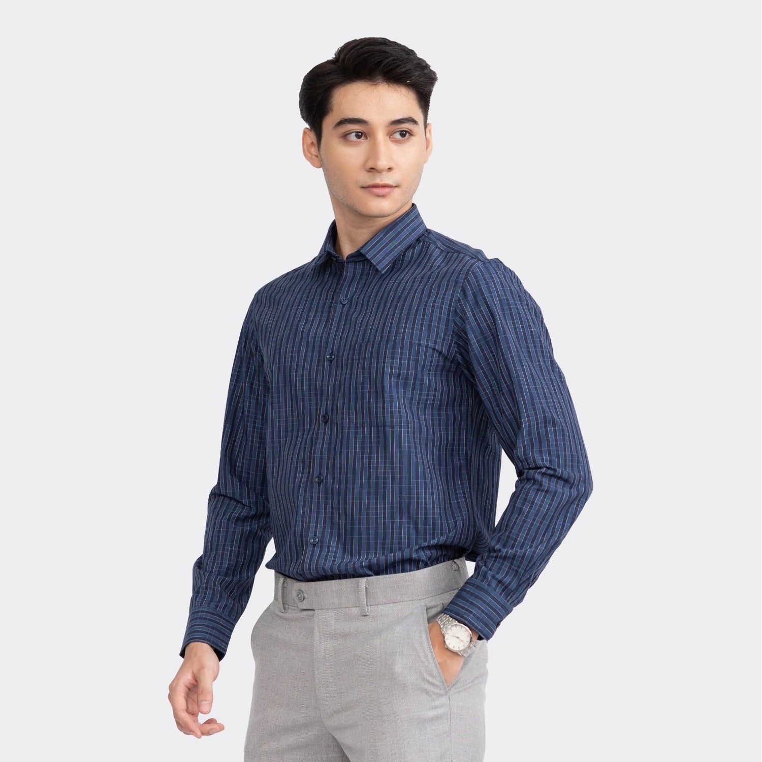 Navy blue striped Dobby