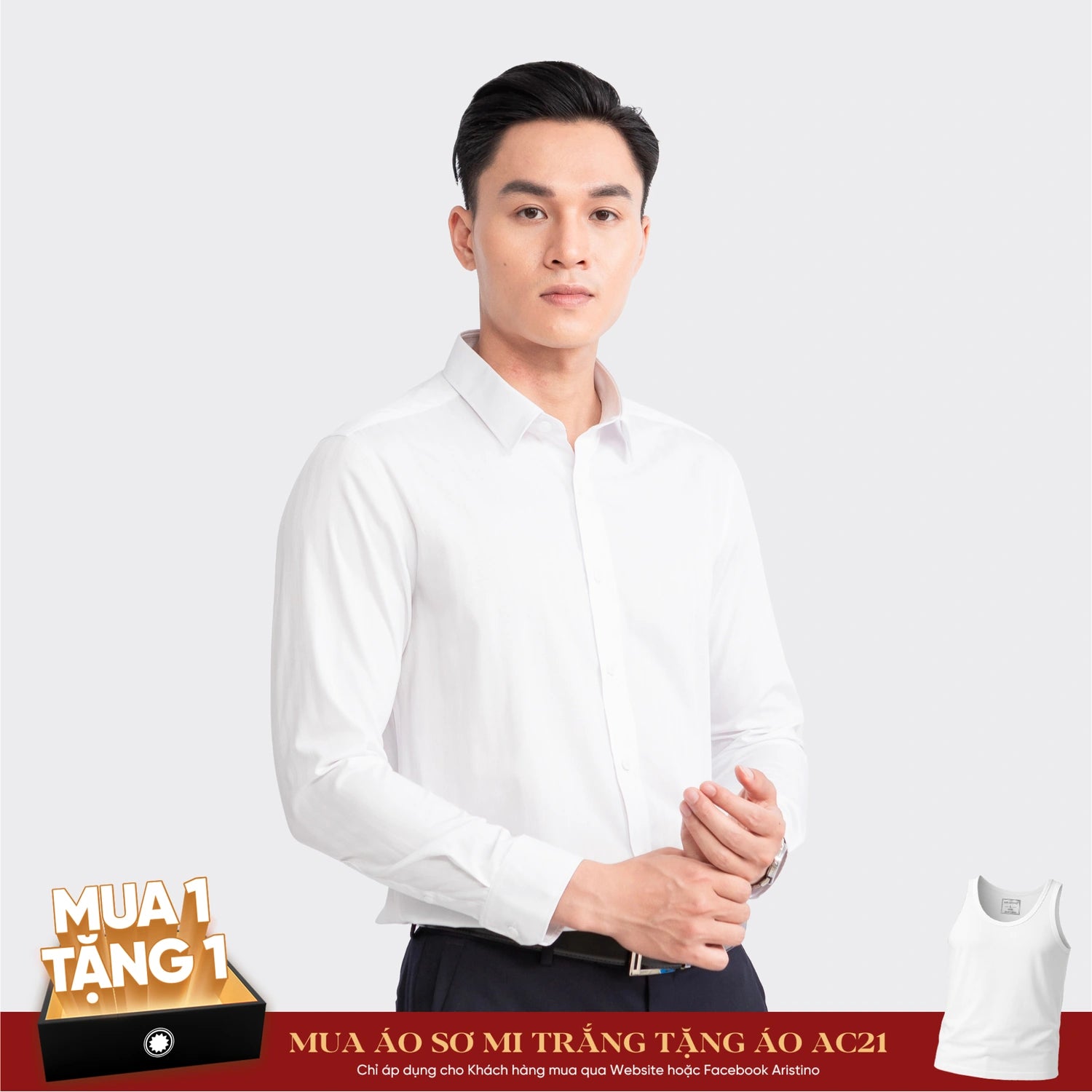 Áo sơ mi nam màu trắng dệt jacquard Aristino ALS24003